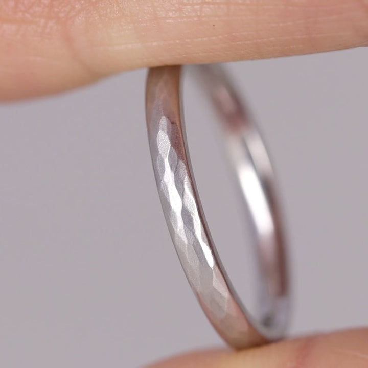 Sample Sale - 9ct White Gold Slim Hammered Effect Unisex Wedding Ring - The Beauchief Precious Metal Rings