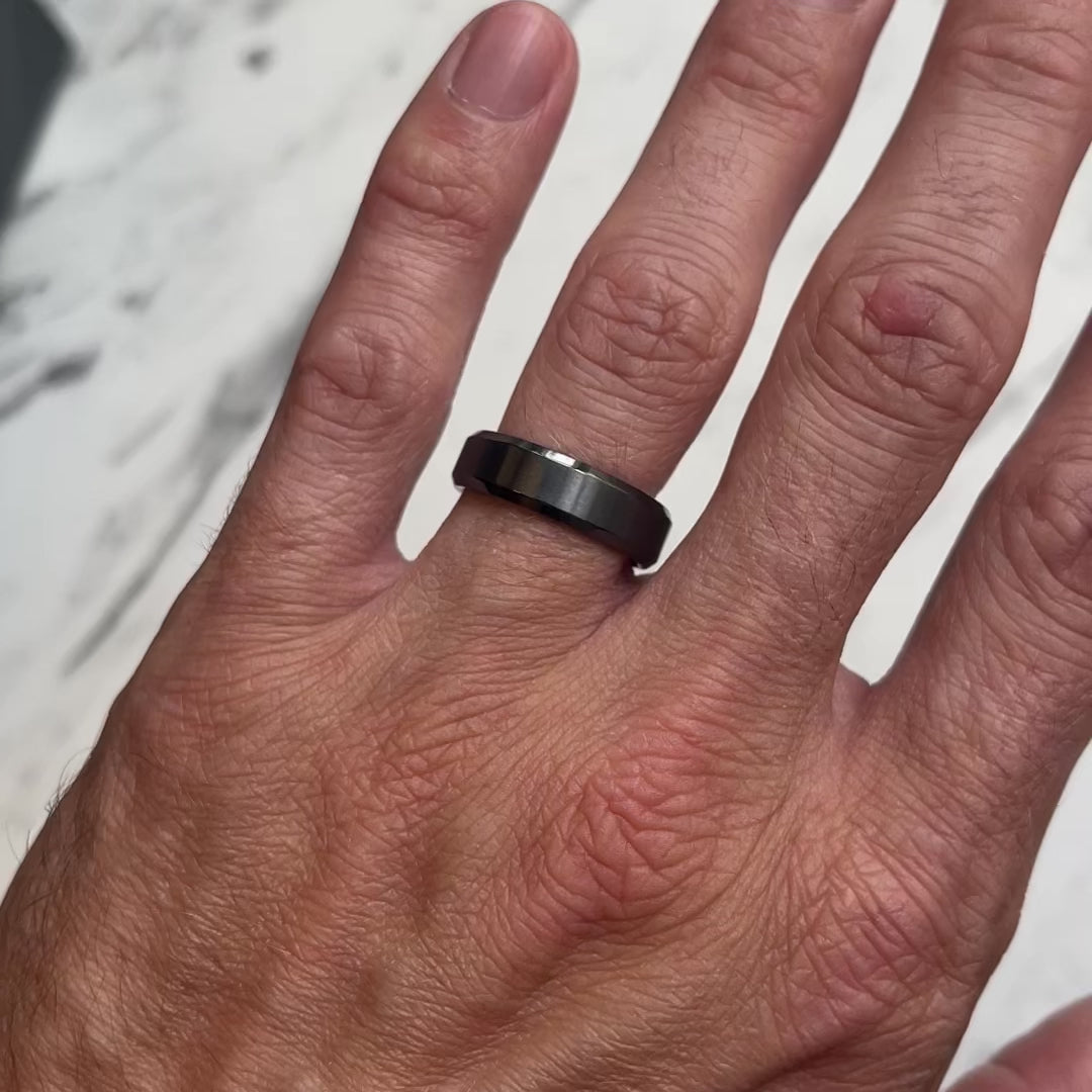 Bevelled Edge Black Zirconium Wedding Ring - The Crookes Valley Ring Black Zirconium Rings