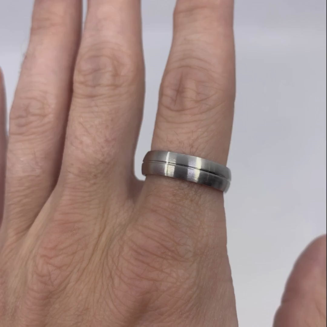 Stainless Steel Wedding Band with Engraved Line and Satin/Matt Finish - The Concord Stainless Steel Rings