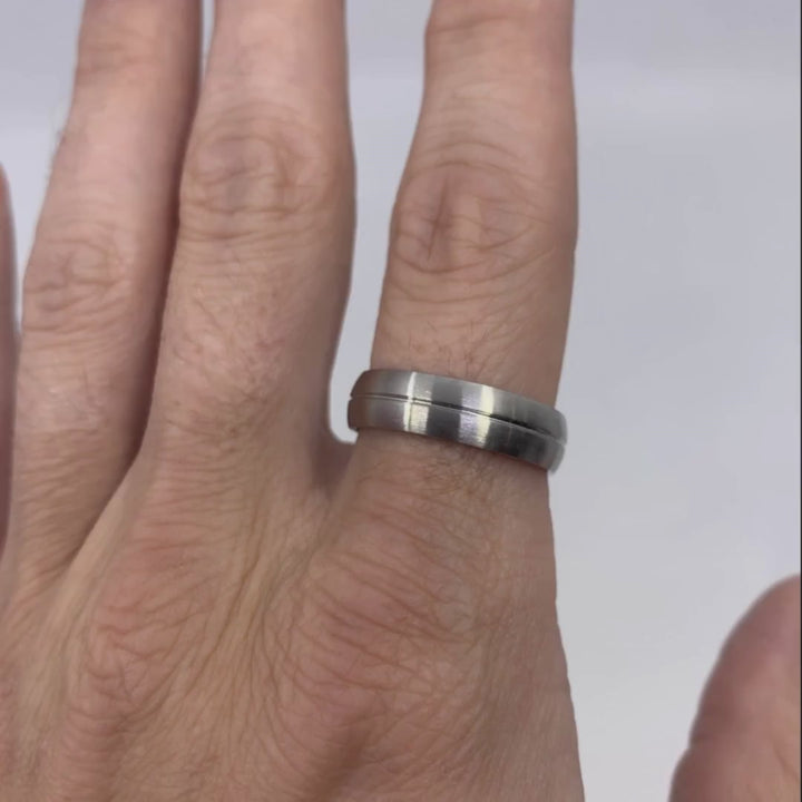 Stainless Steel Wedding Band with Engraved Line and Satin/Matt Finish - The Concord Stainless Steel Rings