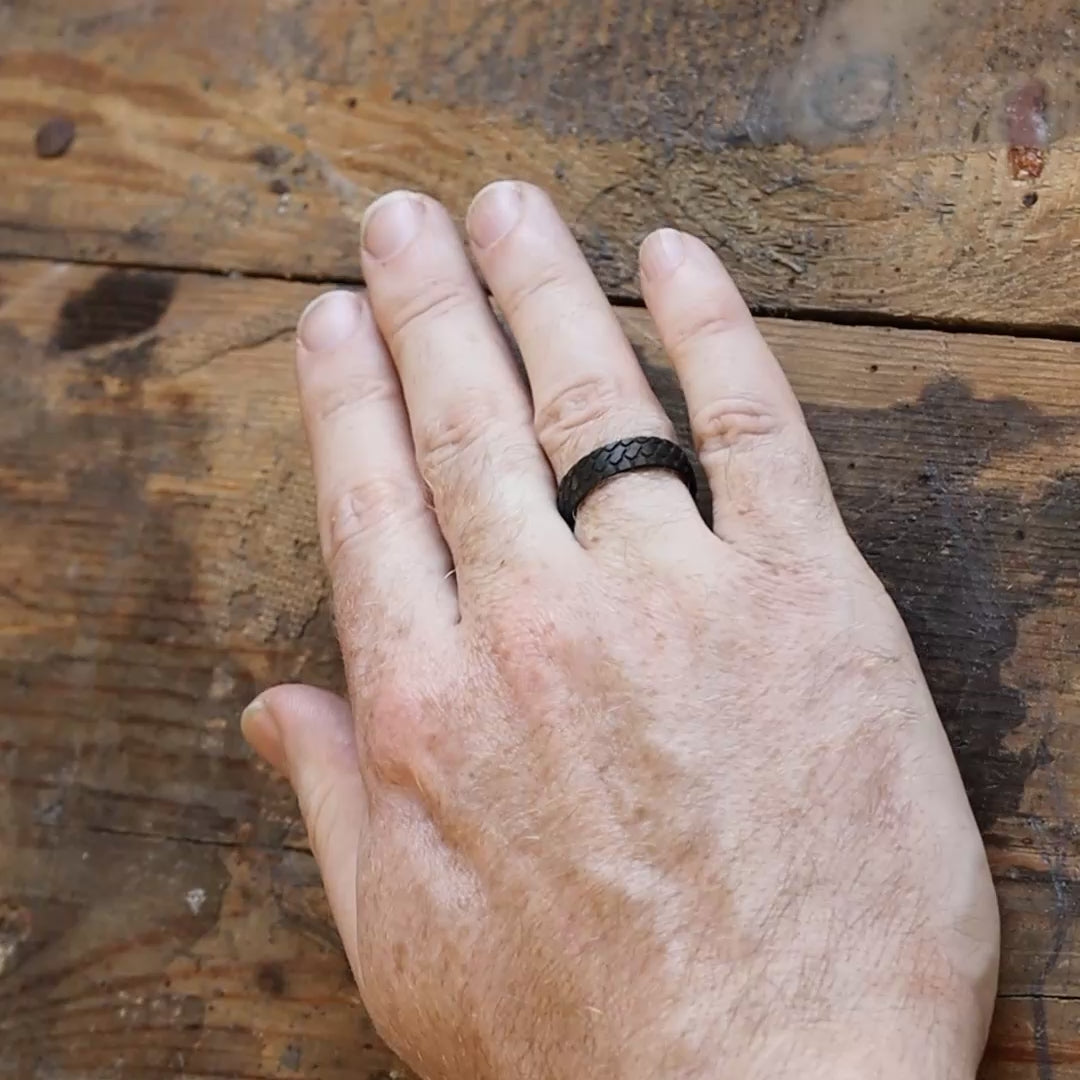 Carbon Fibre & Titanium Tyre Effect Wedding Ring - The Marshal Titanium Rings