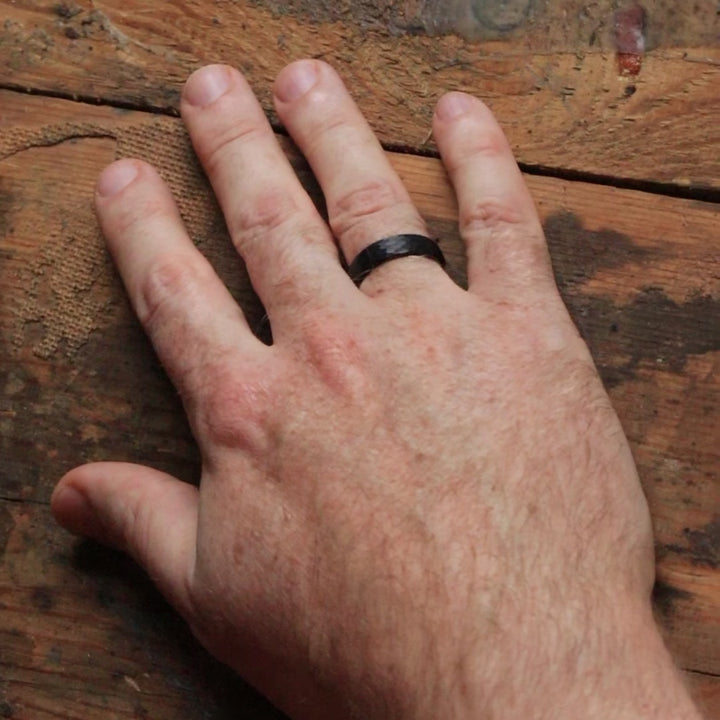Super Titanium Black Hammered Effect Wedding Ring - Limited Edition - The Rivelin Valley Super Titanium Rings