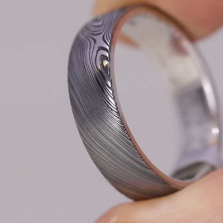 Sample Sale - Damascus Steel and Silver Men's Wedding Ring - The Whirlow Brook Stainless Steel Rings