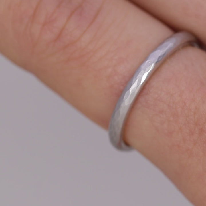 Sample Sale - 9ct White Gold Slim Hammered Effect Unisex Wedding Ring - The Beauchief Precious Metal Rings