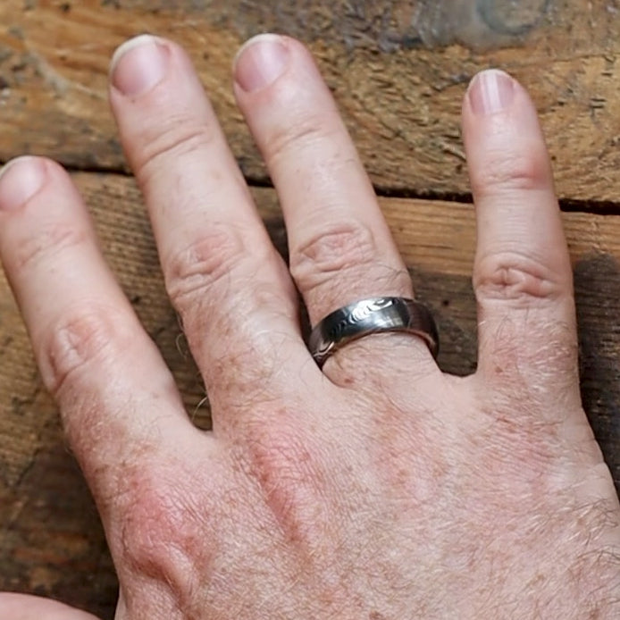 Damascus Steel & Silver Wrap Wedding Ring - The Whirlow Brook Ring - Made-to-Order Titanium Rings