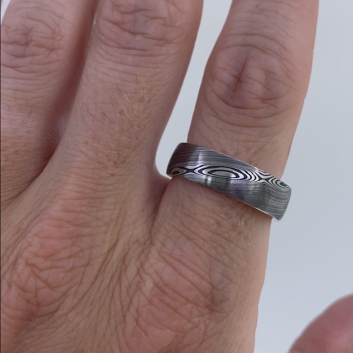 Woodgrain Damascus and Silver Wrap Wedding Ring - The Whirlow Brook Ring - Made-to-Order Titanium Rings
