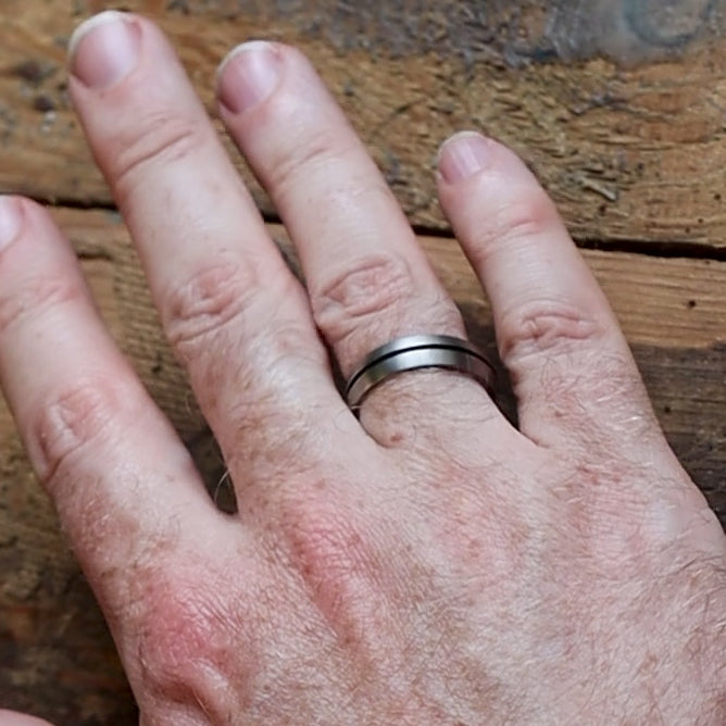 Titanium Black Channel Brushed Wedding Ring - The Greystones - Made-to-Order Titanium Rings