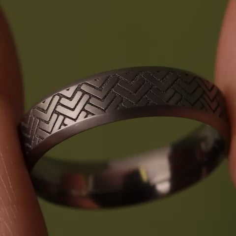 Titanium Herringbone Pattern Engraved Bevelled Edge Men&