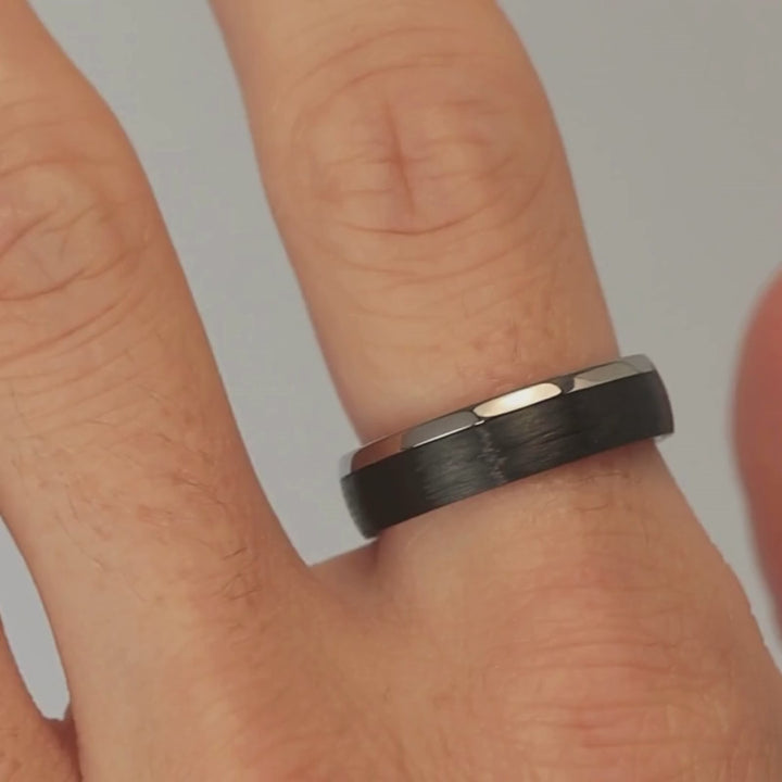 Titanium and Carbon Fibre Brushed Effect Polished Edge Wedding Ring - The Camber Titanium Rings