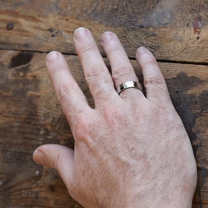Stainless Steel Asymmetric Lines Wedding Ring - The Meersbrook Stainless Steel Rings