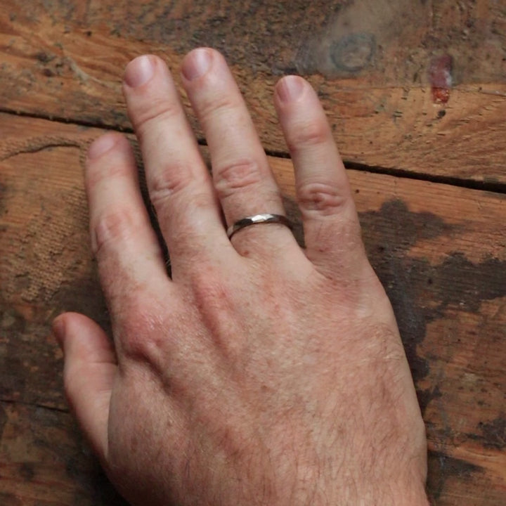 Stainless Steel Slim Hammered Effect Wedding Ring - The Beauchief Stainless Steel Rings