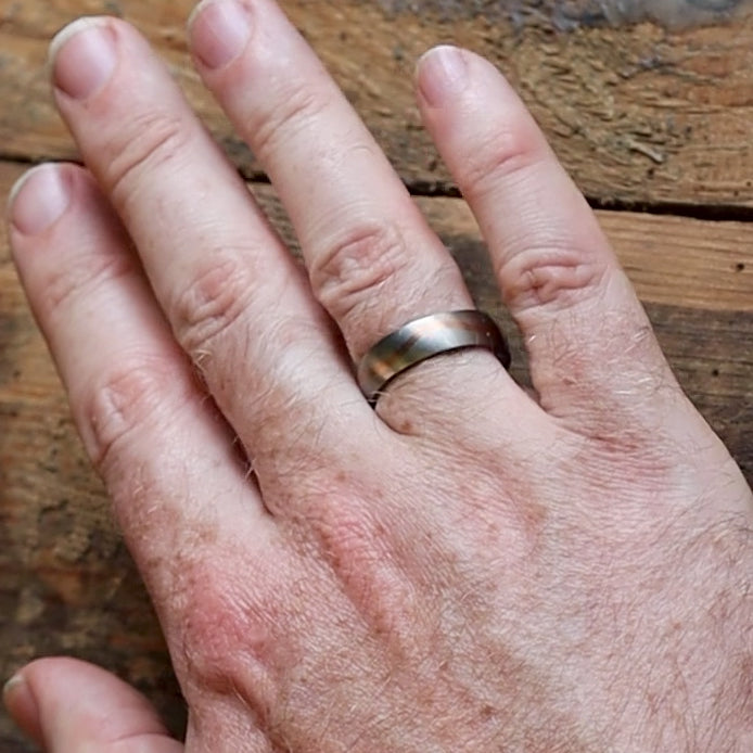 Sample Sale - Titanium and 9ct Rose Gold Wave Inlay Wedding Ring - The Loxley Titanium Rings