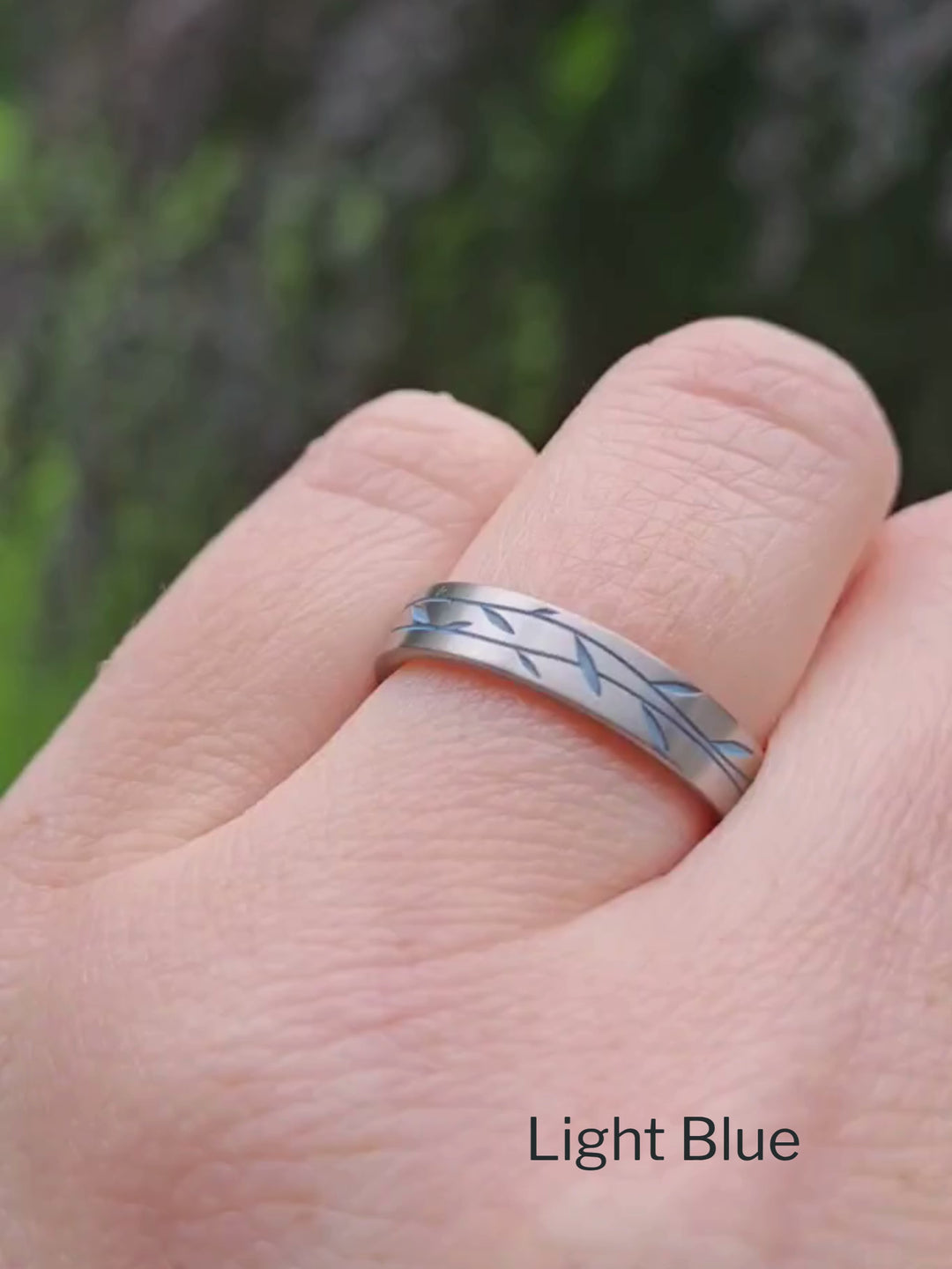 Titanium Floral Vine Patterned Flat Brushed Court Unisex 4.0mm Wedding Ring - The Chelsea Park - Made-to-Order Titanium Rings