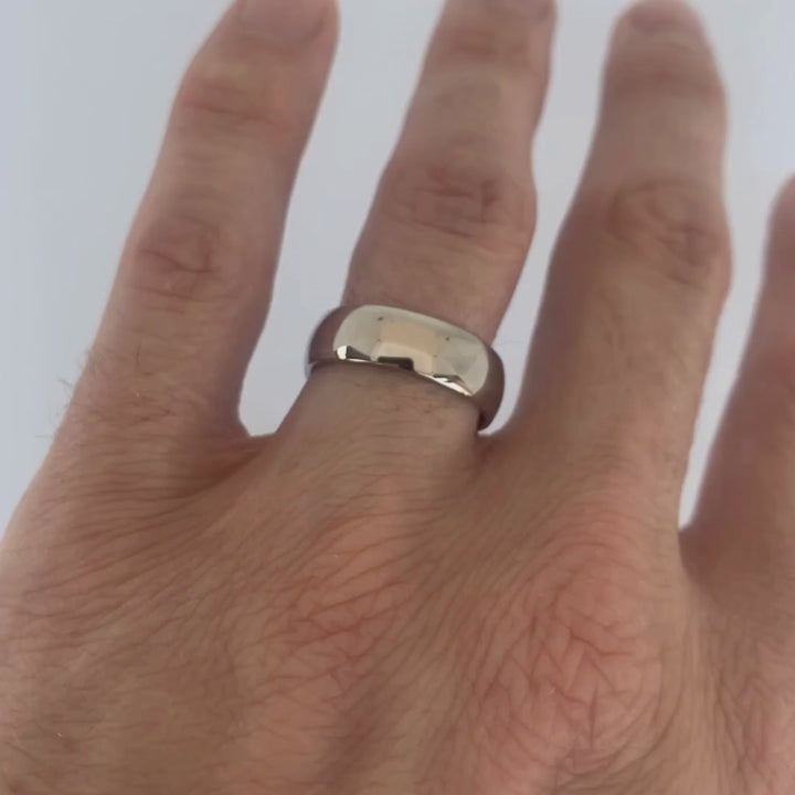 Polished Court Shaped Stainless Steel Wedding Band - The Ruskin Green Ring Stainless Steel Rings