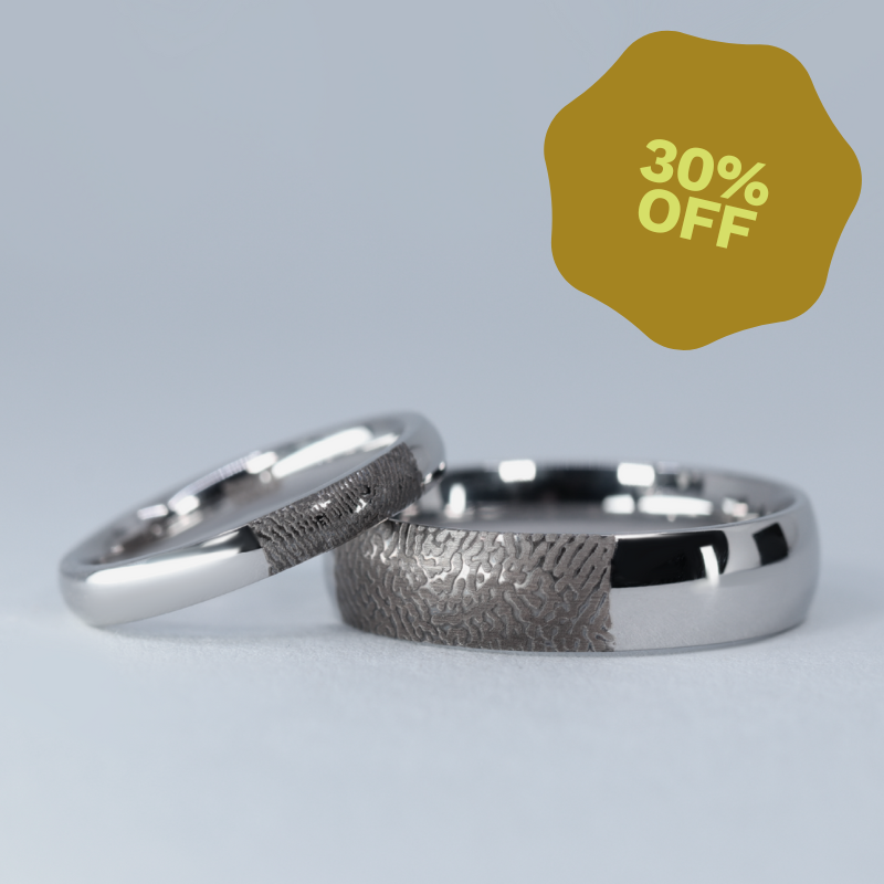 Wedding Ring Set - The Ruskin 2.0 - Slim & Wide Stainless Steel Fingerprint Rings Wedding Ring Sets