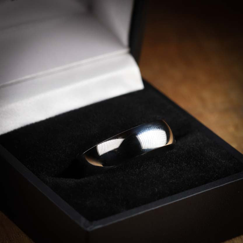 Polished Light Court Shaped Precious Metal Wedding Band - The Ruskin Green Ring - Made-to-Order