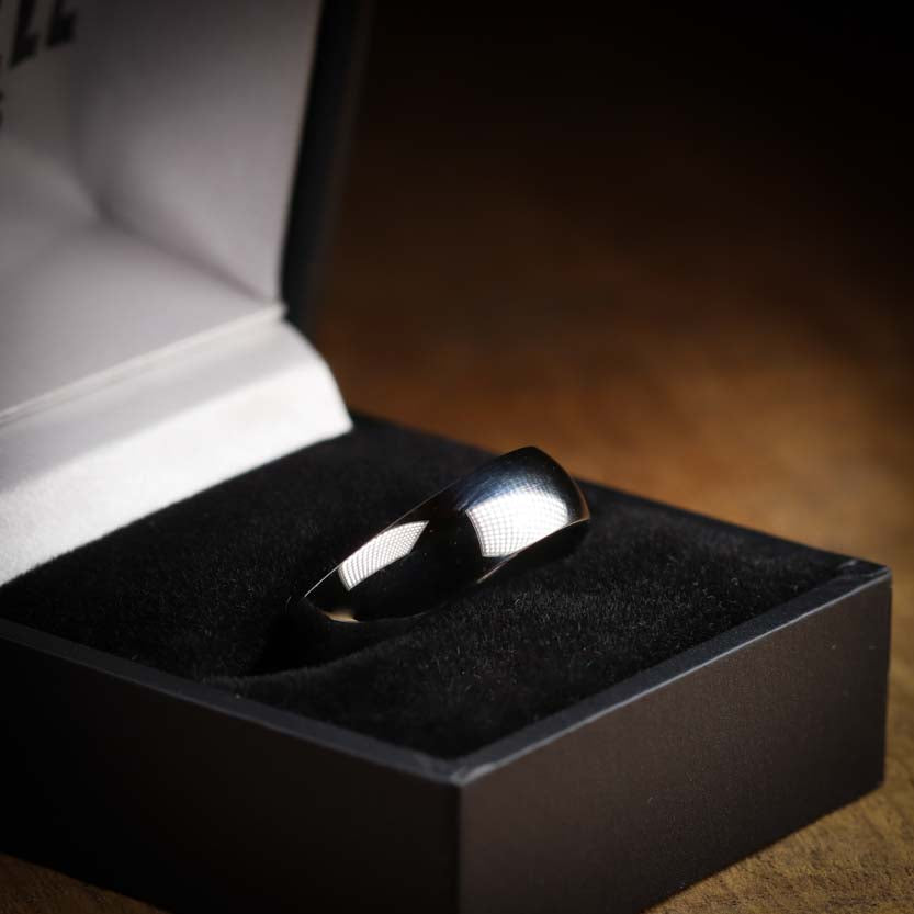 Polished Court Shaped Precious Metal Wedding Band - The Ruskin Green Ring - Made-to-Order