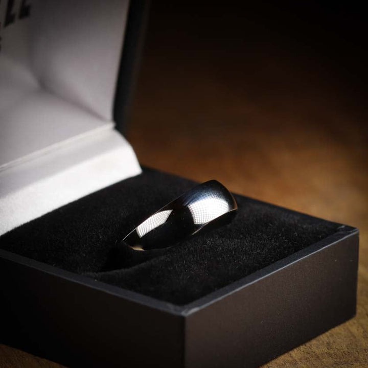 Polished Light Court Shaped Precious Metal Wedding Band - The Ruskin Green Ring - Made-to-Order