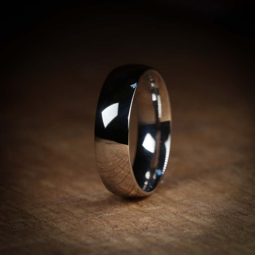 Polished Court Shaped Precious Metal Wedding Band - The Ruskin Green Ring - Made-to-Order