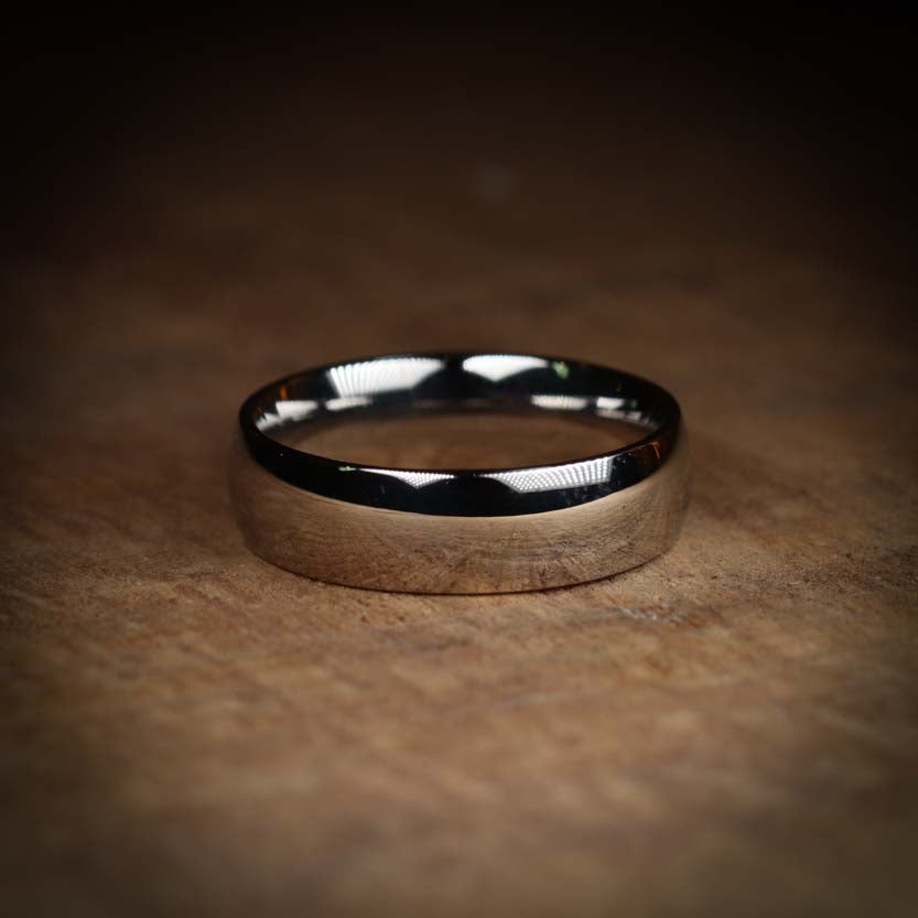 Polished Court Shaped Precious Metal Wedding Band - The Ruskin Green Ring - Made-to-Order