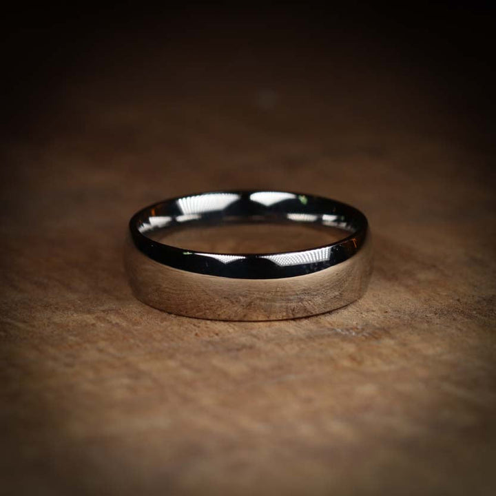 Polished Court Shaped Precious Metal Wedding Band - The Ruskin Green Ring - Made-to-Order