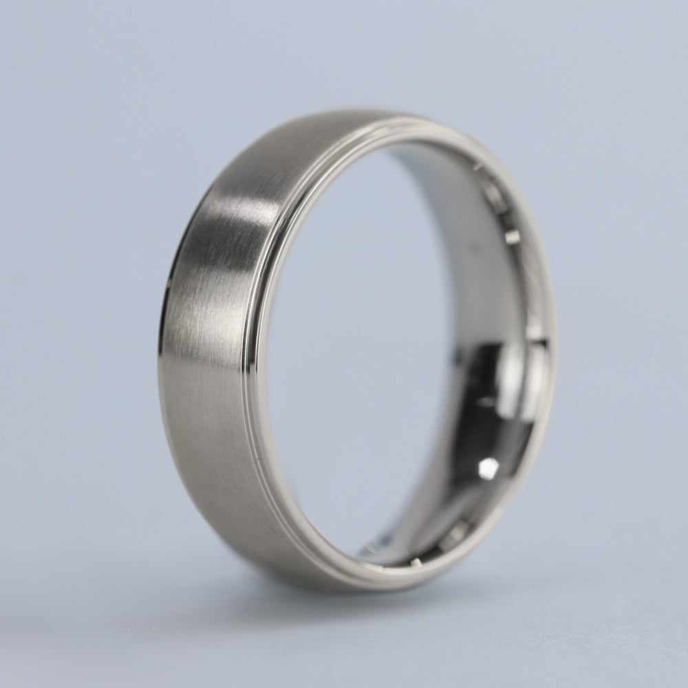 Brushed Centre Stepped Edges Stainless Steel Ring - The Devonshire Green Ring Stainless Steel Rings