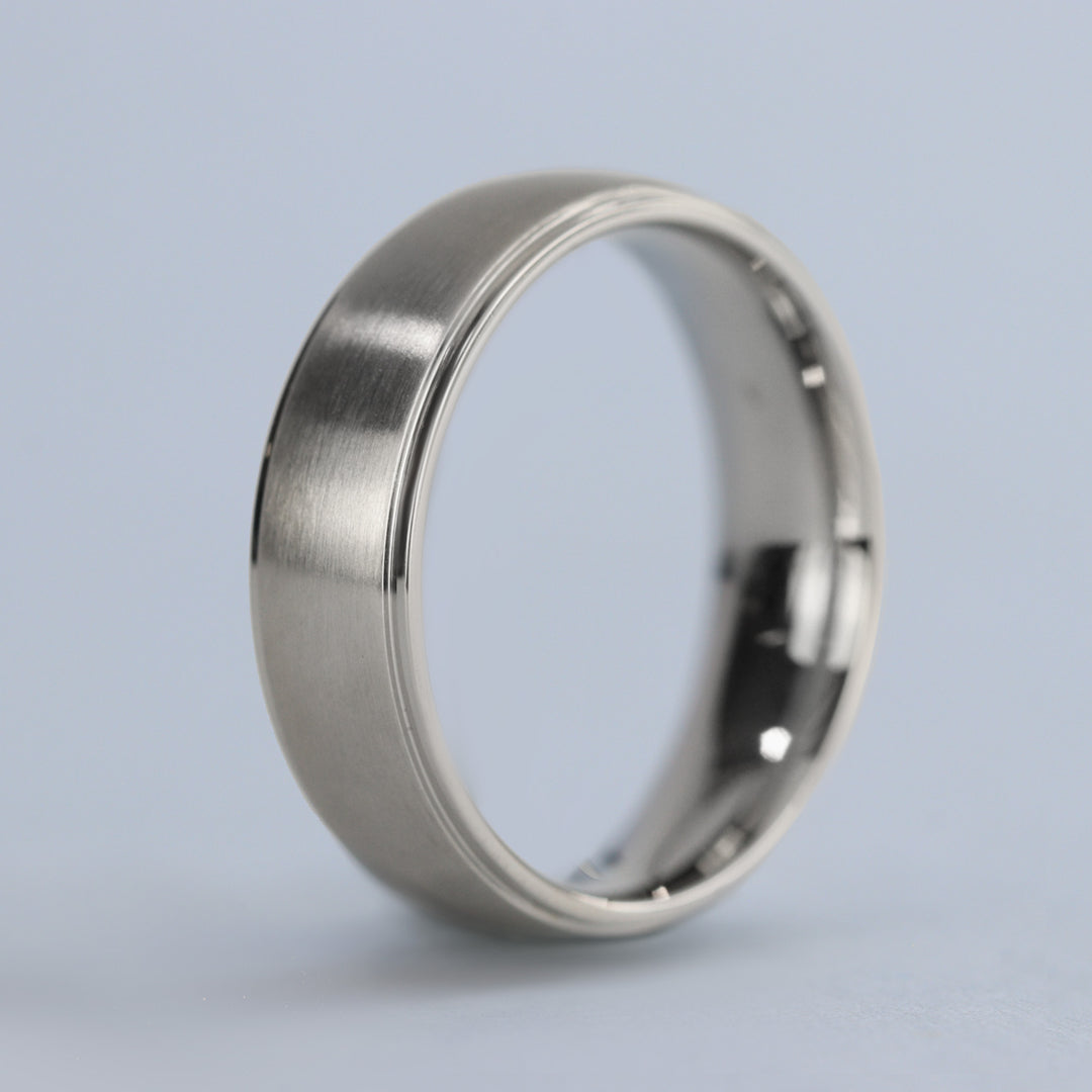 Brushed Centre Stepped Edges Stainless Steel Ring - The Devonshire Green Ring Stainless Steel Rings