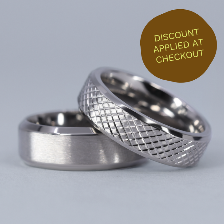 Wedding Ring Set - Park Hill & Crookes Valley - Titanium Knurled and Bevelled Edge Wedding Rings