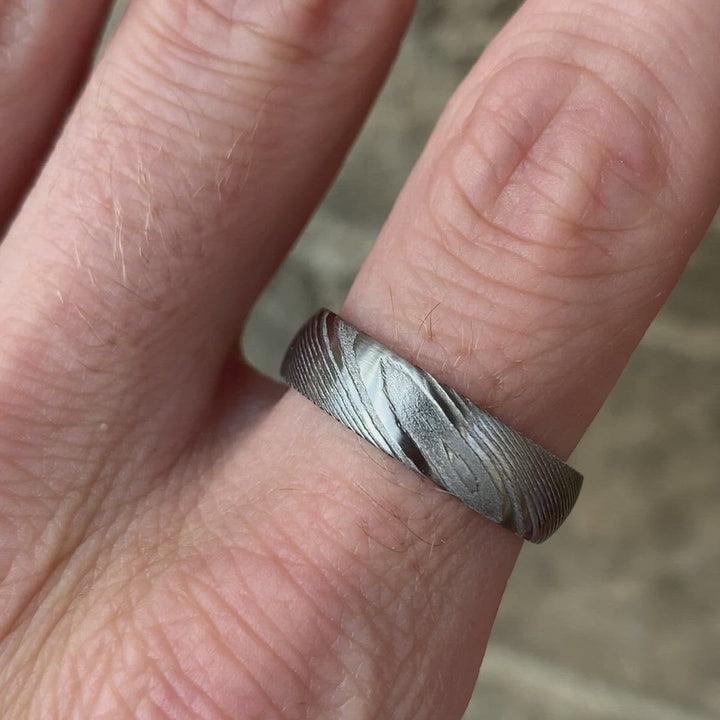 Damascus Stainless Steel Ring Woodgrain Effect - The Wyming Brook