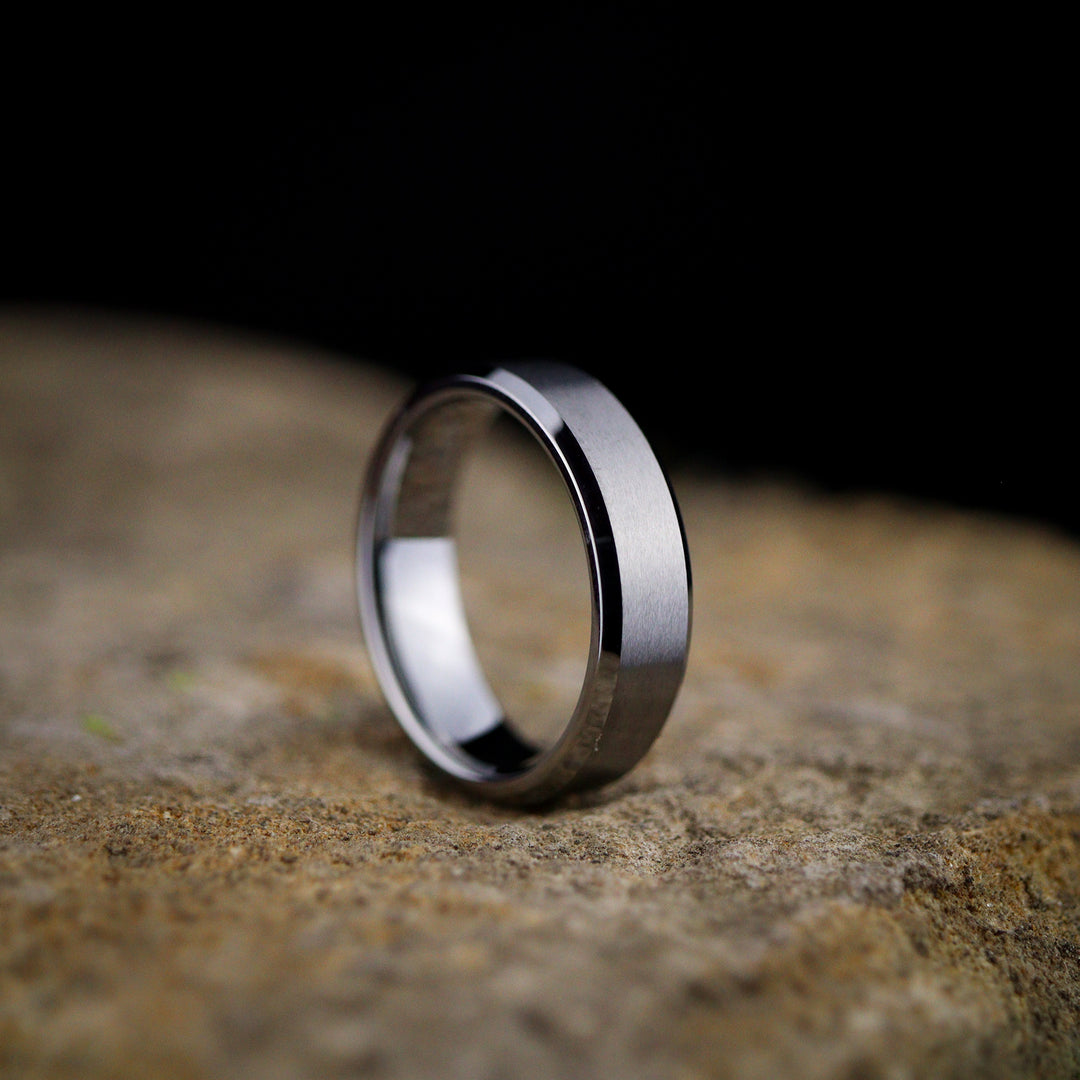 Bevelled Edge Tungsten Wedding Ring - The Crookes Valley Ring