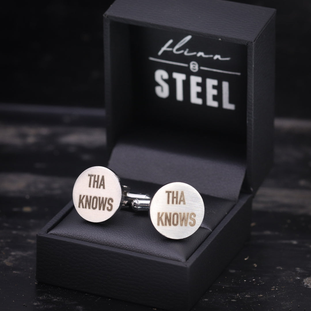 Stainless Steel Yorkshire Cufflinks 'Tha Knows'