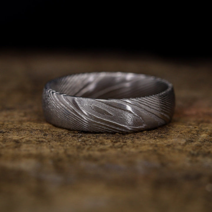 Damascus Stainless Steel Ring Woodgrain Effect - The Wyming Brook