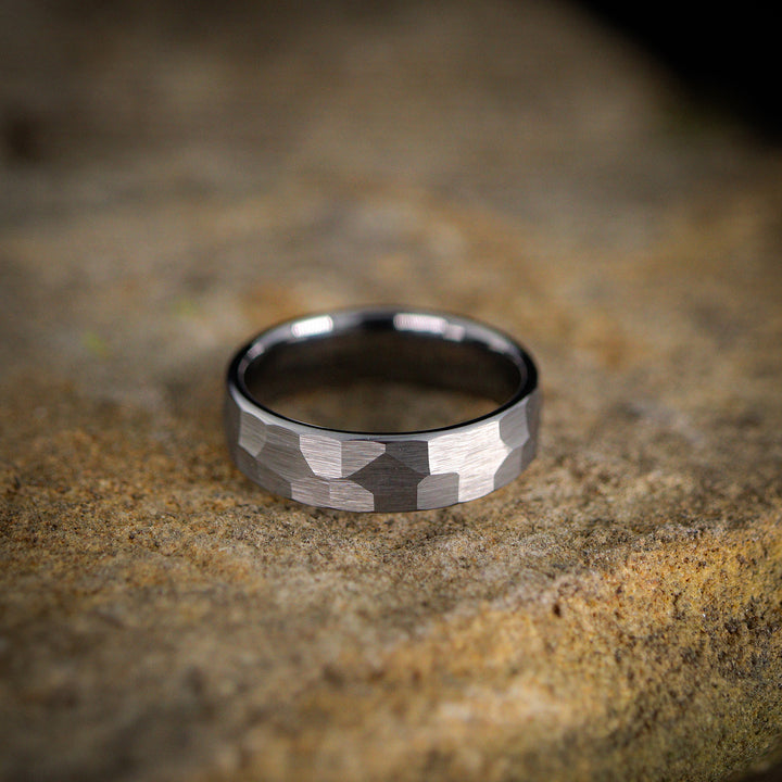 Hammered Effect Tungsten Wedding Ring - The Rivelin Valley