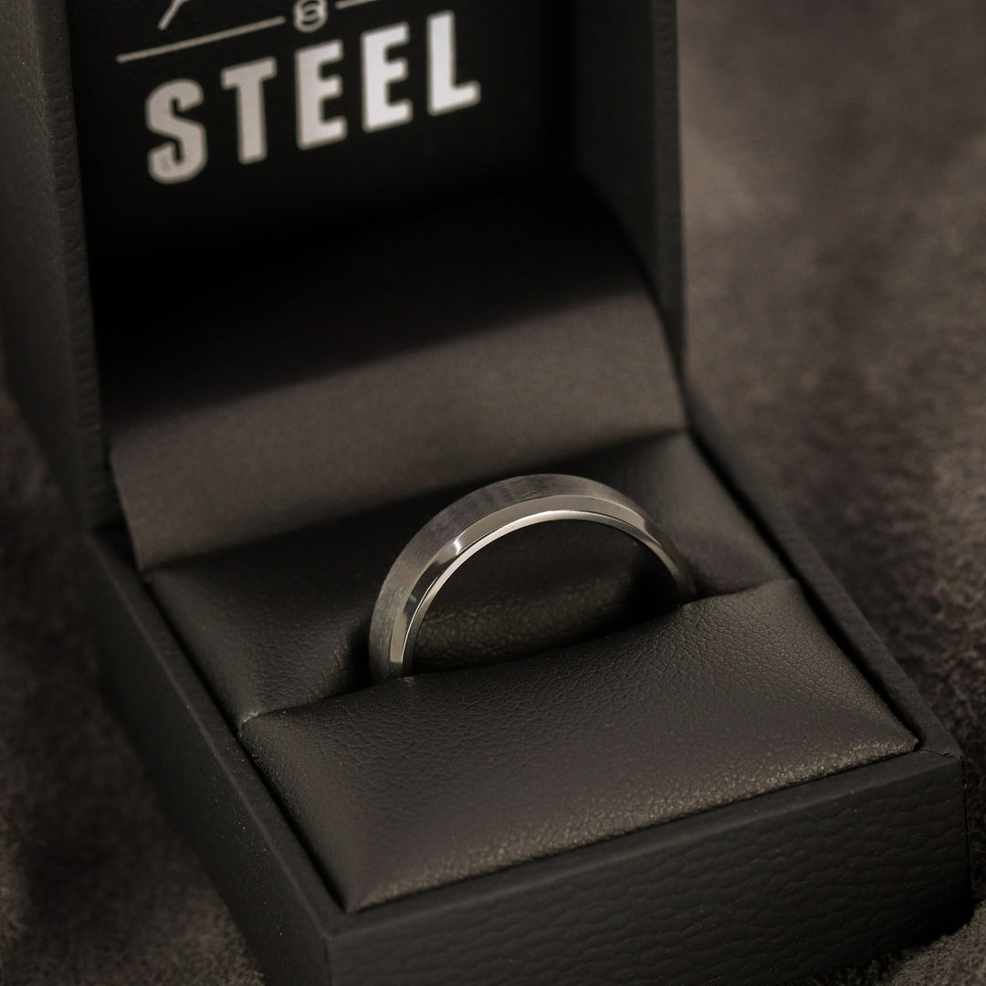 Bevelled Edge Black Zirconium Wedding Ring - The Crookes Valley Ring