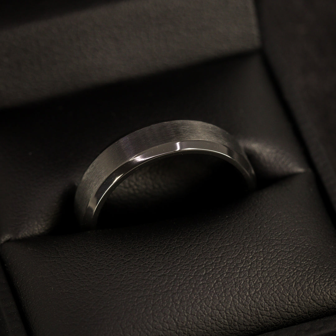 Bevelled Edge Black Zirconium Wedding Ring - The Crookes Valley Ring