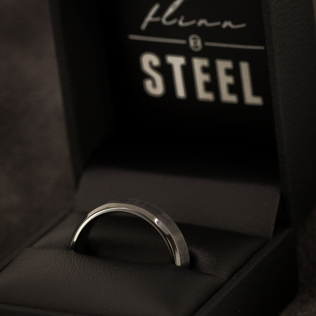 Bevelled Edge Black Zirconium Wedding Ring - The Crookes Valley Ring