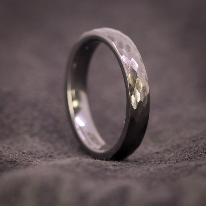 Hammered Effect 4.0mm Super Titanium Wedding Ring - Titanium & Tungsten Alloy - The Rivelin Valley