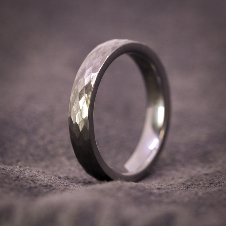 Hammered Effect 4.0mm Super Titanium Wedding Ring - Titanium & Tungsten Alloy - The Rivelin Valley