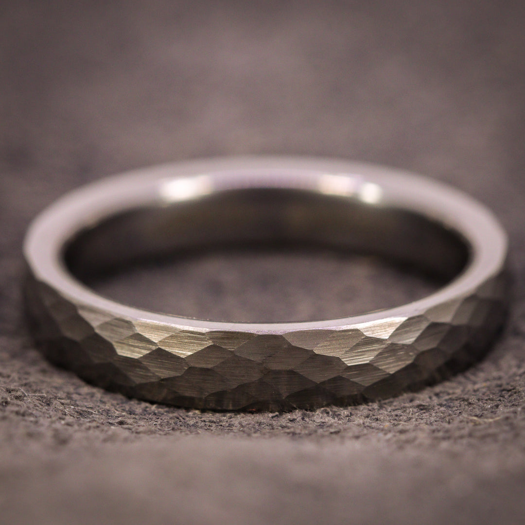 Hammered Effect 4.0mm Super Titanium Wedding Ring - Titanium & Tungsten Alloy - The Rivelin Valley