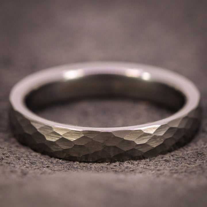 Hammered Effect 4.0mm Super Titanium Wedding Ring - Titanium & Tungsten Alloy - The Rivelin Valley