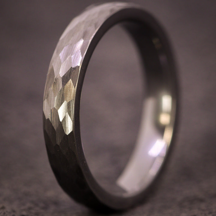 Hammered Effect 4.0mm Super Titanium Wedding Ring - Titanium & Tungsten Alloy - The Rivelin Valley