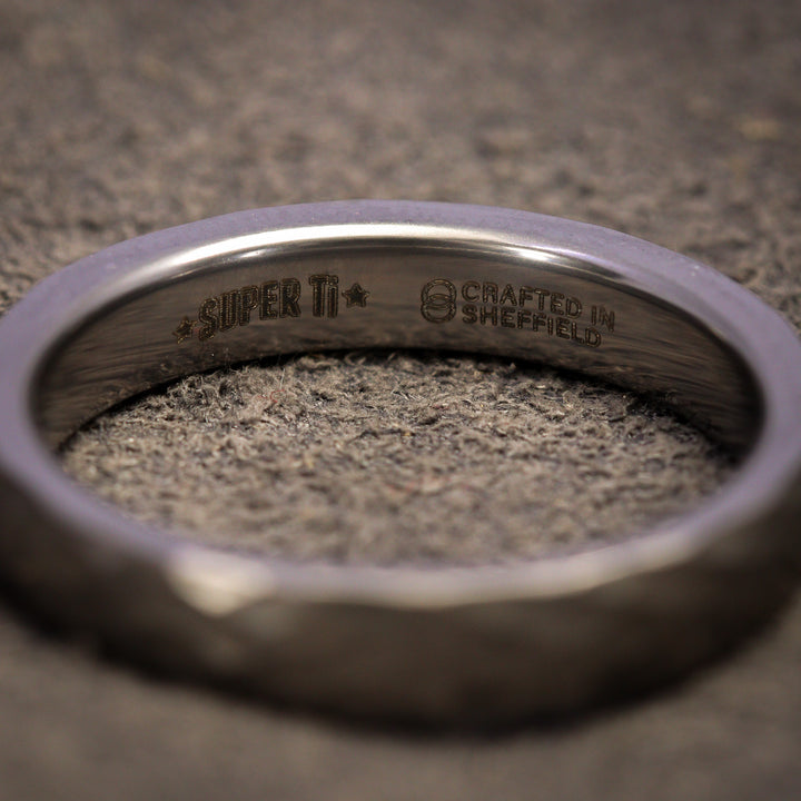 Hammered Effect 4.0mm Super Titanium Wedding Ring - Titanium & Tungsten Alloy - The Rivelin Valley