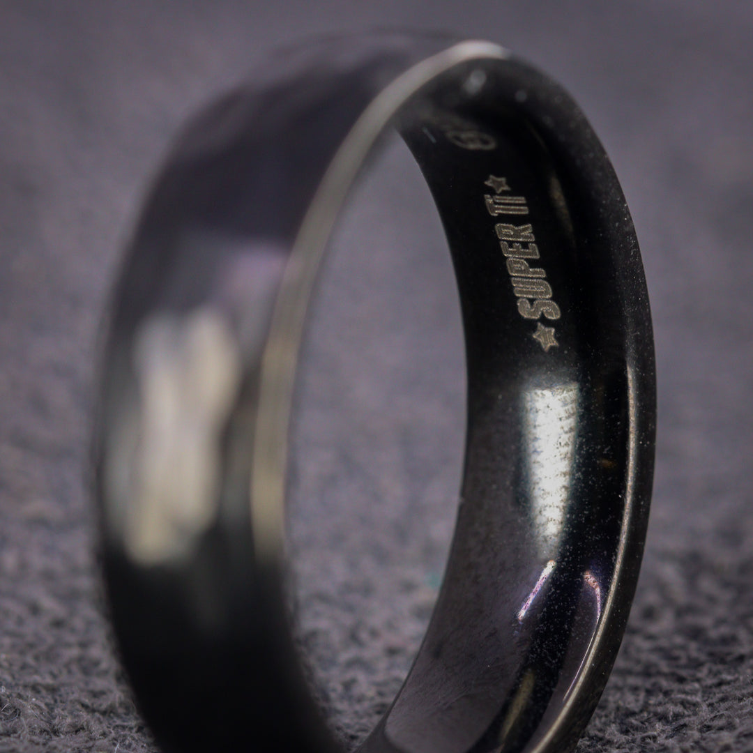 Hammered Effect Black Super Titanium Wedding Ring - Titanium & Tungsten Alloy - The Rivelin Valley