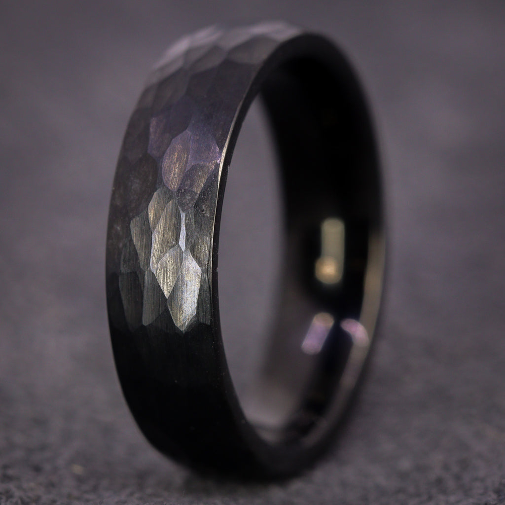 Hammered Effect Black Super Titanium Wedding Ring - Titanium & Tungsten Alloy - The Rivelin Valley