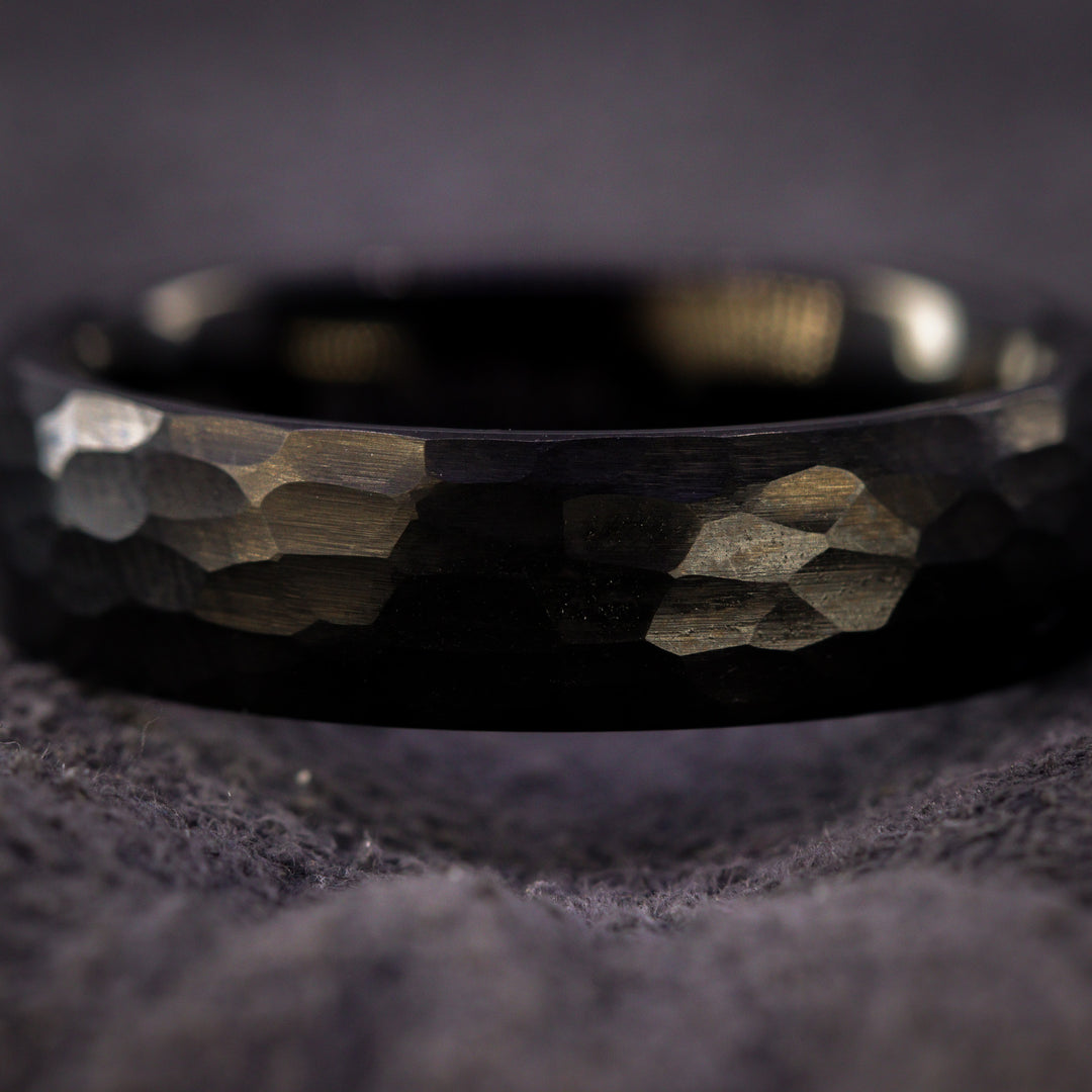Hammered Effect Black Super Titanium Wedding Ring - Titanium & Tungsten Alloy - The Rivelin Valley