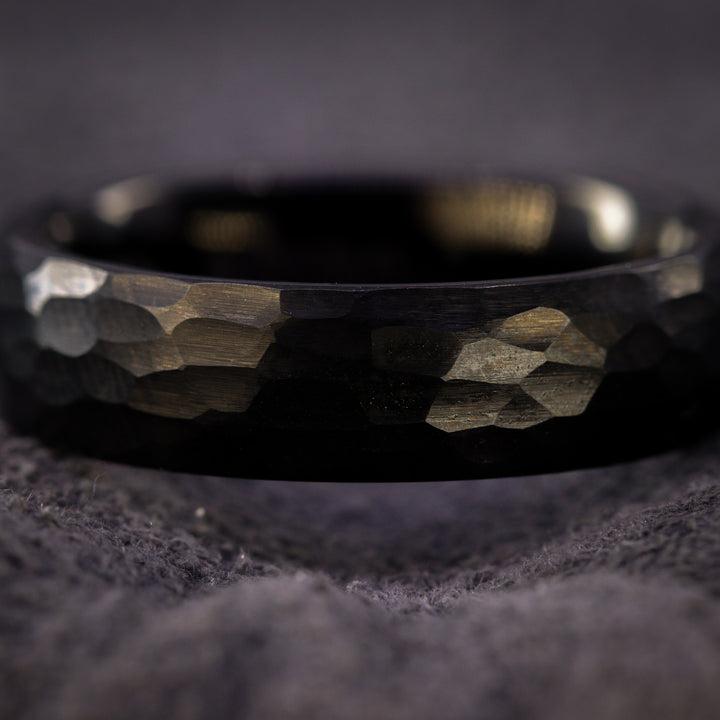 Hammered Effect Black Super Titanium Wedding Ring - Titanium & Tungsten Alloy - The Rivelin Valley