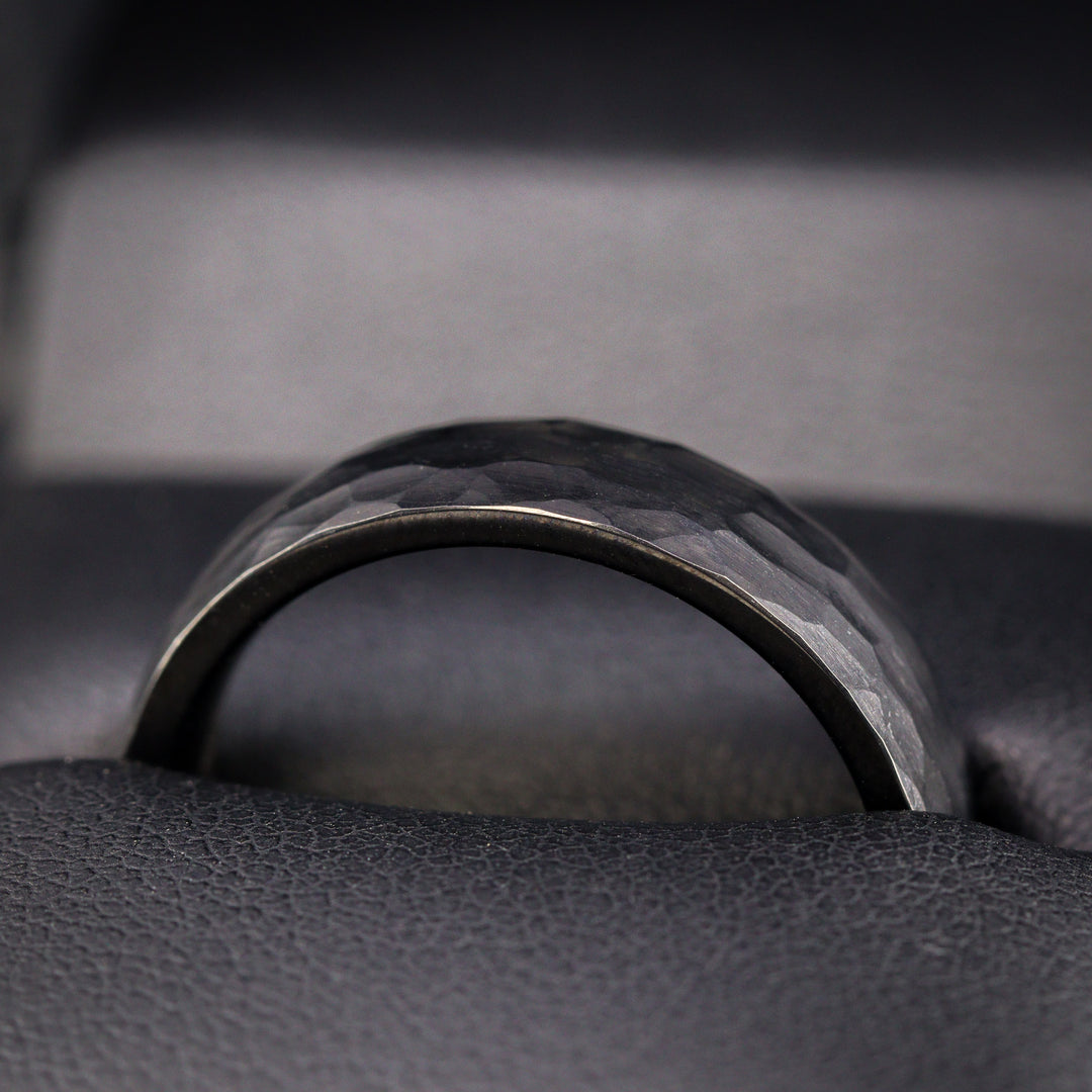 Hammered Effect Black Super Titanium Wedding Ring - Titanium & Tungsten Alloy - The Rivelin Valley