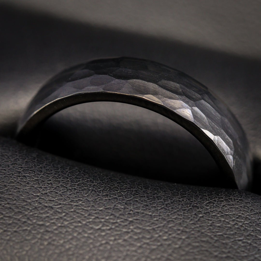 Hammered Effect Black Super Titanium Wedding Ring - Titanium & Tungsten Alloy - The Rivelin Valley