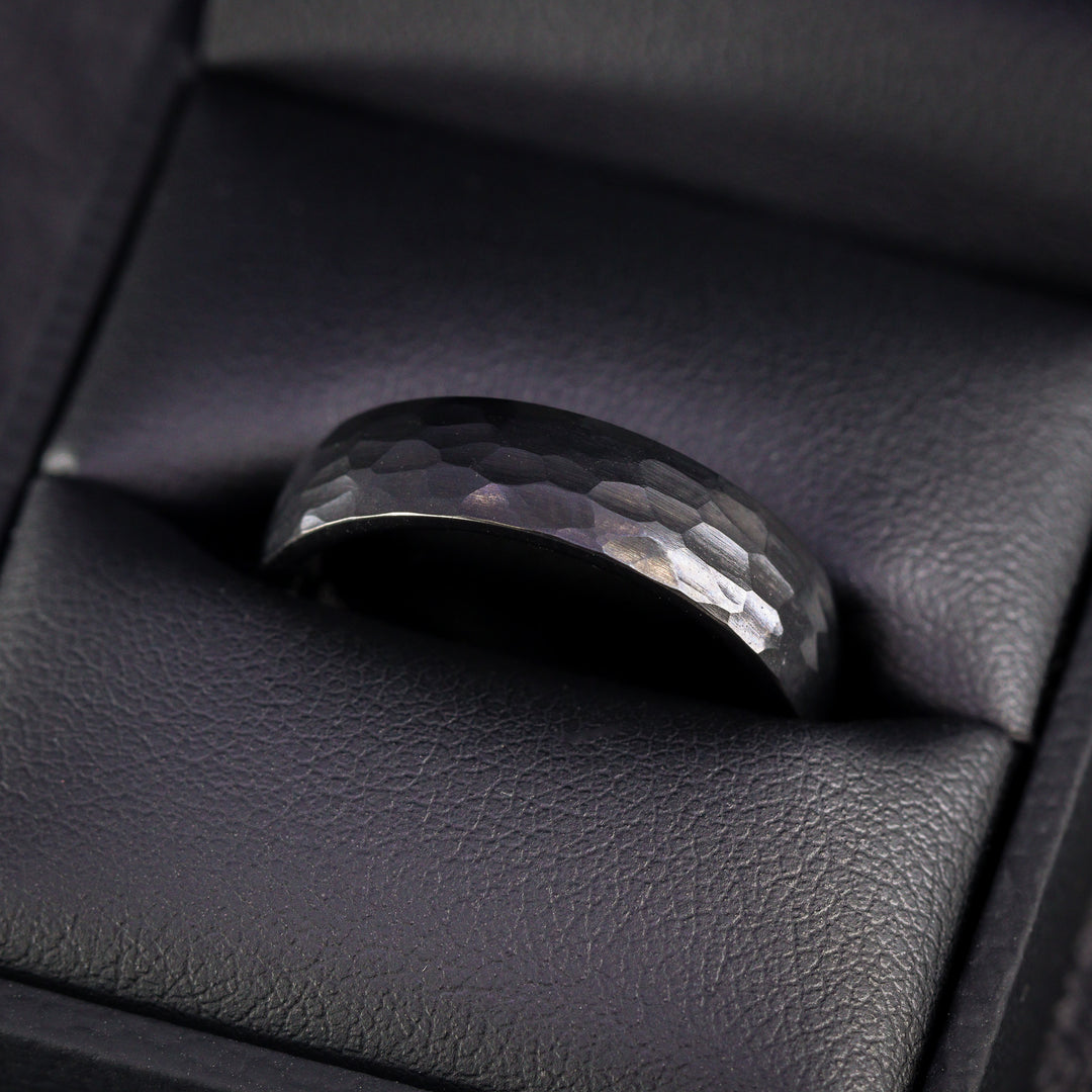 Hammered Effect Black Super Titanium Wedding Ring - Titanium & Tungsten Alloy - The Rivelin Valley