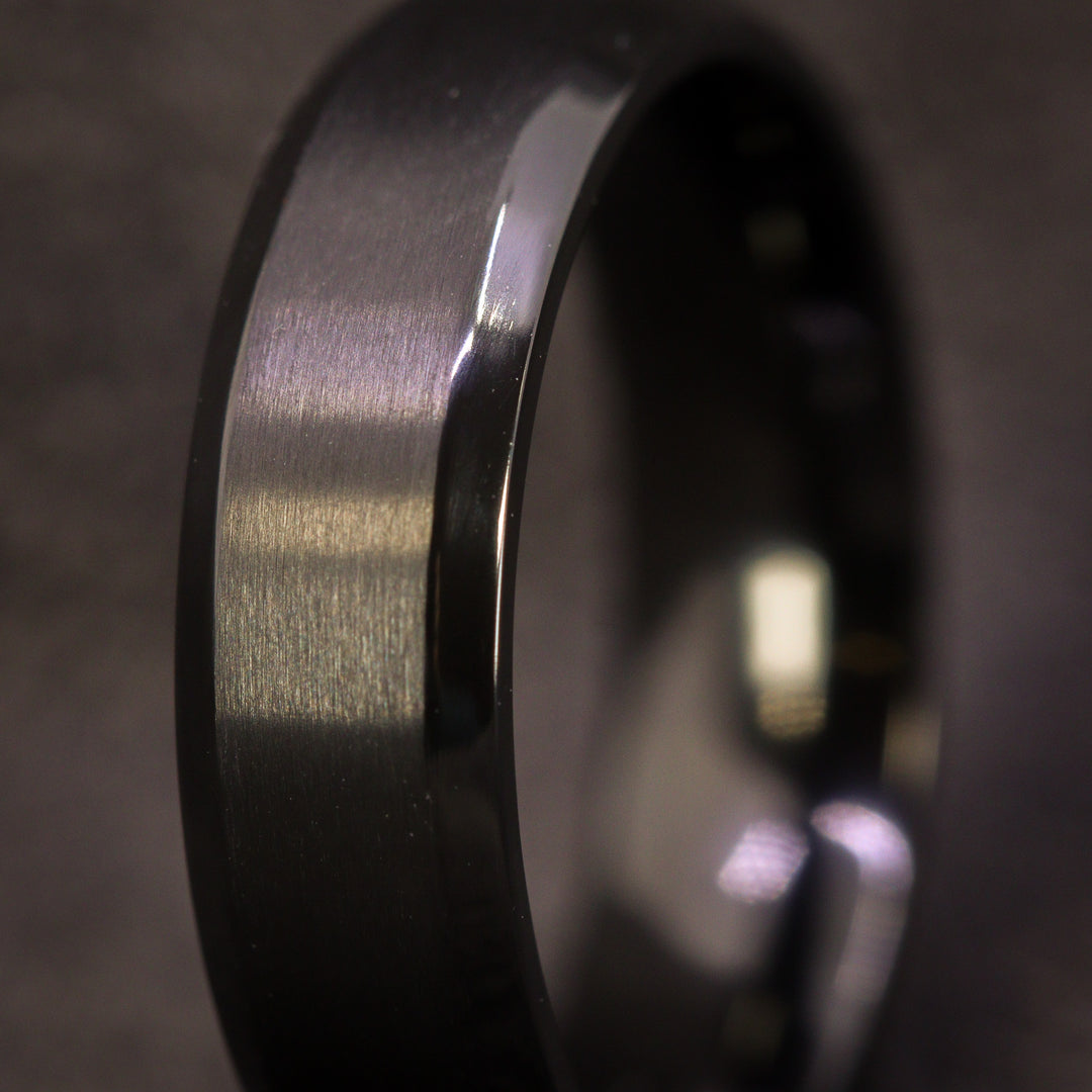 Bevelled Edge Black Zirconium Wedding Ring - The Crookes Valley Ring